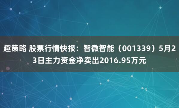 趣策略 股票行情快报：智微智能（001339）5月23日主力资金净卖出2016.95万元